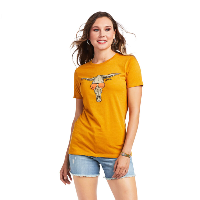 Camisetas Ariat Sunglass Skull Amarillo Mujer - Chile 590-ARWDCM